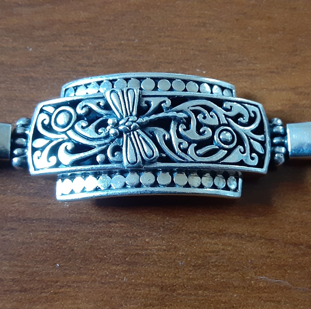 STERLING Silver Dragonfly Filigree Style Double Foxtail Link Bracelet 7.25”